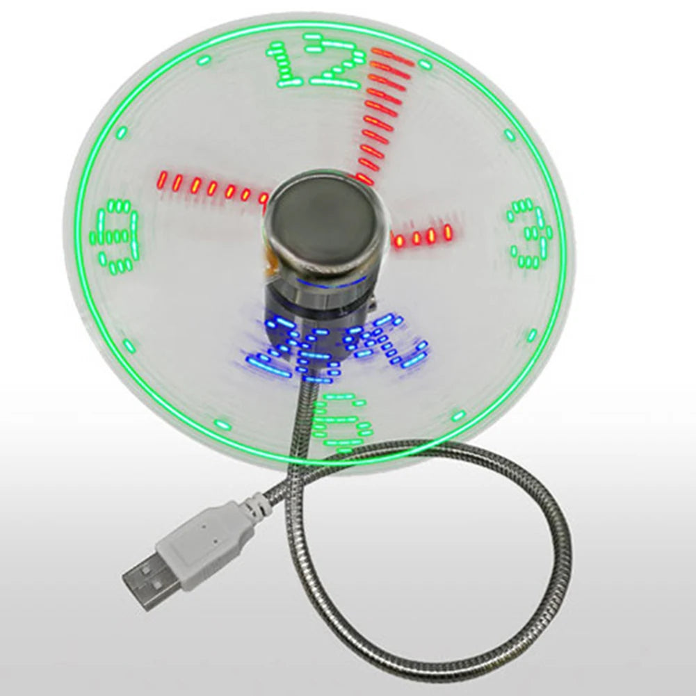 Portable Clock Fan RGB LED Night Light 5V USB Hand Fan Real Time Temperature Display Metal Mini Fan for PC Laptop Desktop Cooler