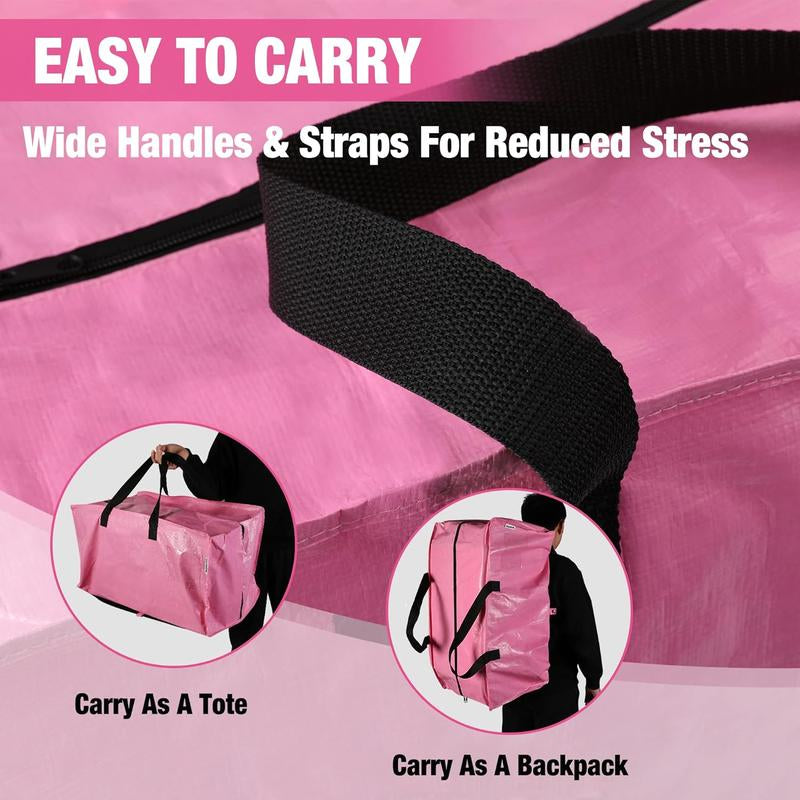 6 Pack Extra Large Moving Bags with Zippersheavy-Duty Storage Tote for Space Saving Moving Storage (Pink) Moving Bags Carry-On Suitcase Compact Travel Vacuum Storage Bags Organizer Storage Bag Large Capacity Pocket Easy Open Lid