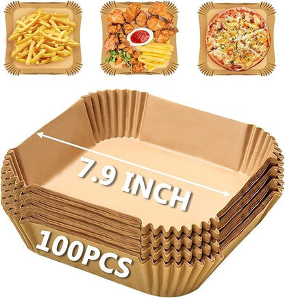 Air Fryer Paper Liners, 125Pcs Parchment Paper, Air Fryer Liners Disposable for Microwave, Non-Stick Air Fryer Liner Square Free of Bleach Bakeware Basket round Silicone