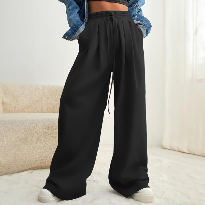 Aleumdr Wide Leg Sweatpants for Women 2025 Trendy Fashion High Waist Drawstring Loose Long Pants with Pockets Elastic Casual Womenswear Sport Athleisure Activewear Bottoms