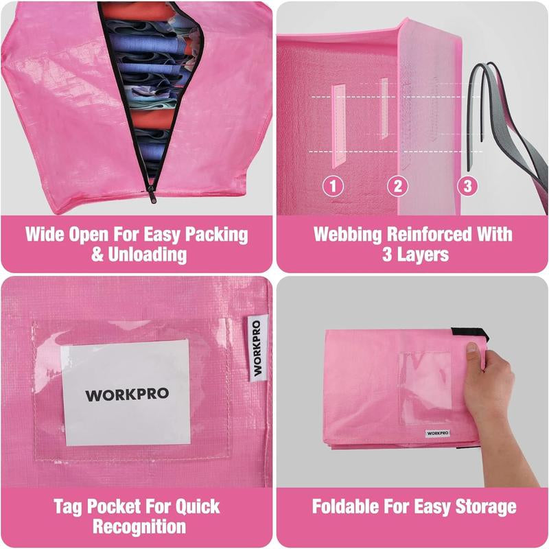 6 Pack Extra Large Moving Bags with Zippersheavy-Duty Storage Tote for Space Saving Moving Storage (Pink) Moving Bags Carry-On Suitcase Compact Travel Vacuum Storage Bags Organizer Storage Bag Large Capacity Pocket Easy Open Lid