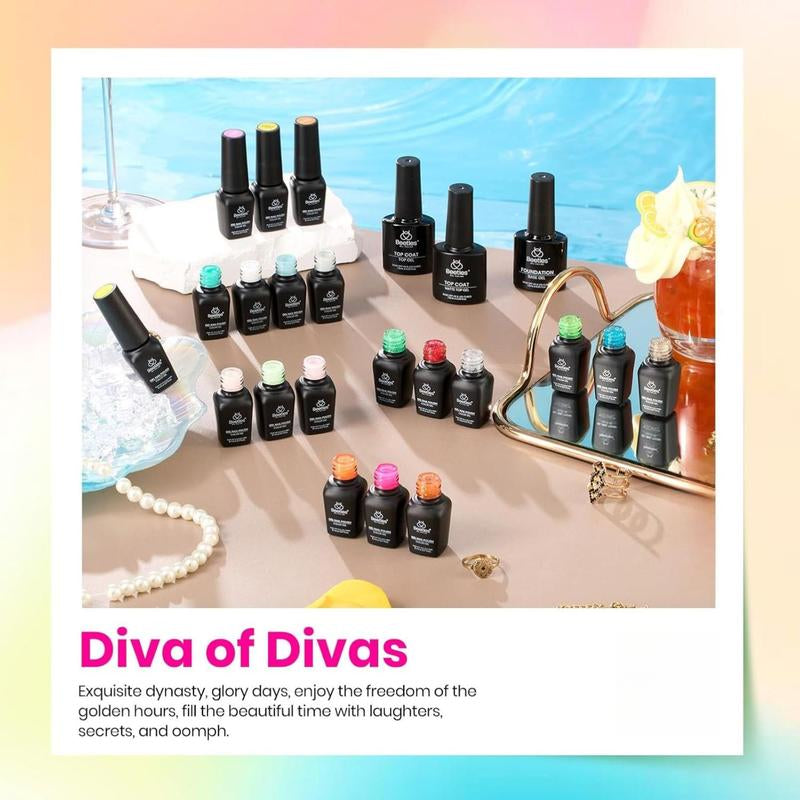 Beetles Summer Gel Nail Polish Set, 23 Pcs 20 Colors Neon Hot Pink Glitter Yellow Orange Blue Clear Pastel Gel Nail Polish Kit Soak off UV Base Glossy & Matte Top Coat Rainbow Nail Gift for Women
