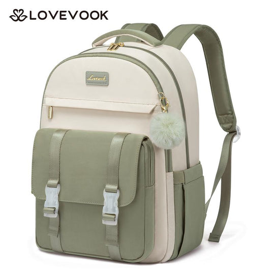 LOVEVOOK School Backpack for Teen Girls, Cute Student Backpack Purse Kid Bookbag for 14-16 Teenage, Back to School Backpacks Fit 15.6 Inch Laptop, Large College Travel Bag, Beige-Khaki