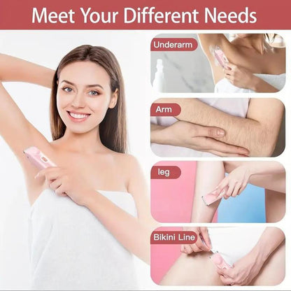 Bikini Trimmer and Shaver Kit for Women - 4-In-1 Wet/Dry Electric Body Hair Trimmer Facial Hair Removal Cordless Waterproof Bikini Shaver Razor for Face Lip Chin Underarm Legs Eyebrows Nose