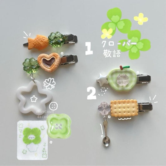 Pink + Green Biscuits and Lucky Girls Dtdeco Heisei Retro Hairclip Set