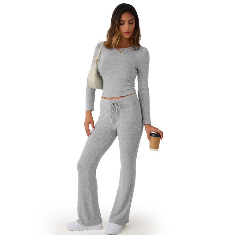 TRENDY QUEEN Women 2 Piece Foldover Yoga Flare Leggings Pants Crop Tops Casual Y2K Outfits