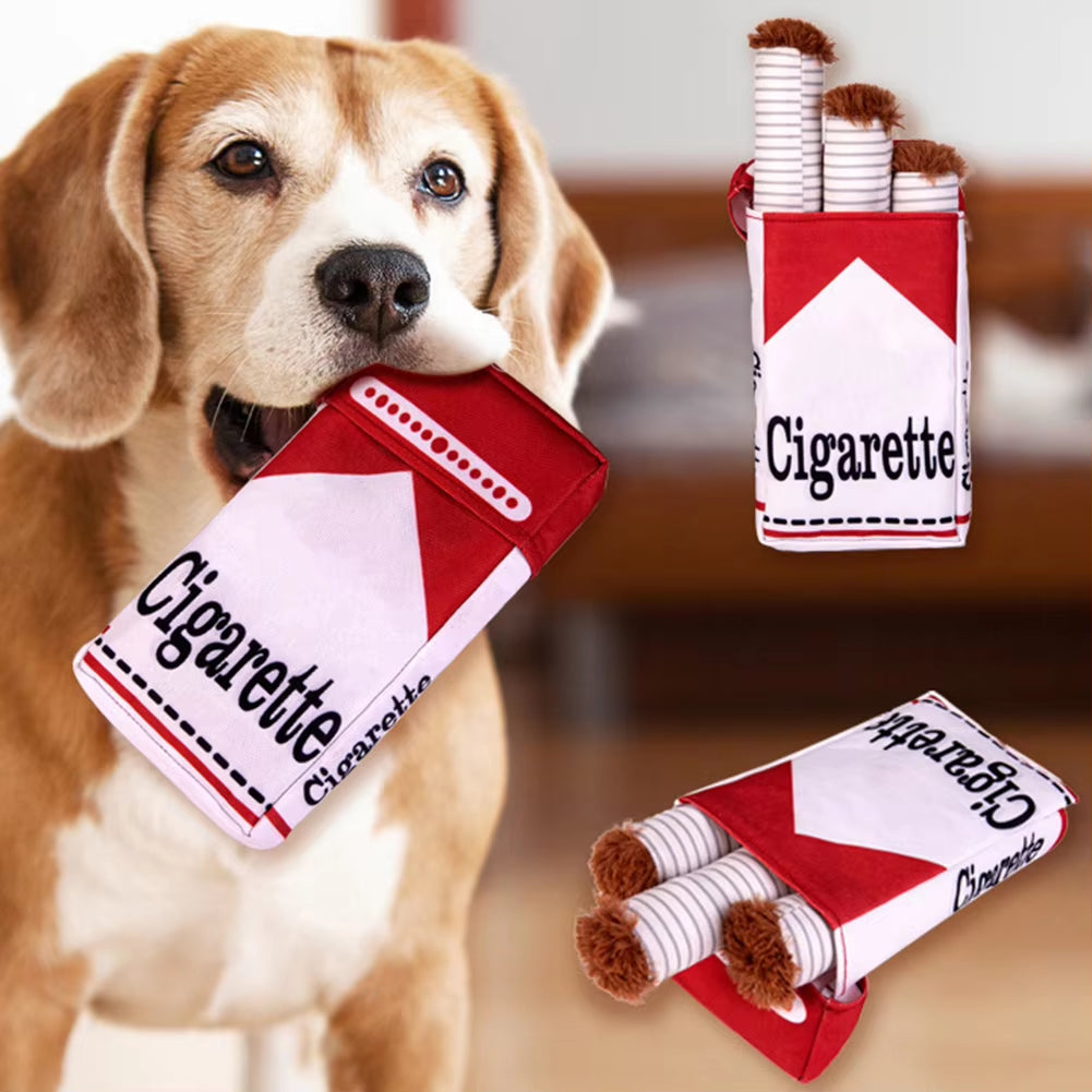 Dogs Cigarette Teeth Grinding Toys with Squeaking Sound Funny Squeaky Cigar Plush Toy for Pet Chewing Teething Grinding Training
