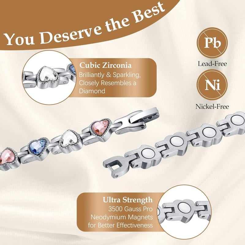 Jecanori Magnetic Bracelets for Women, Titanium Steel Magnetic Bracelet with Neodymium Magnets & Sparkling Crystals, Jewelry Gifts