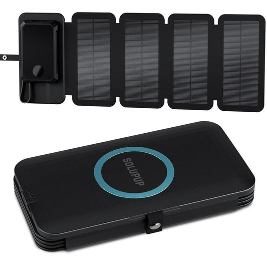 Solar Power Bank 5000Mah with Detachable 4-Fold Panels, Magnetic Wireless Charging, Built-In Cables. Compact, Portable, Ideal for Multiple Devices.