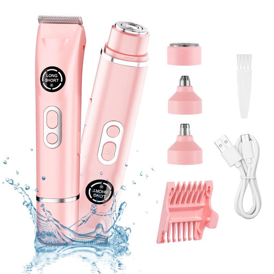 Bikini Trimmer and Shaver Kit for Women - 4-In-1 Wet/Dry Electric Body Hair Trimmer Facial Hair Removal Cordless Waterproof Bikini Shaver Razor for Face Lip Chin Underarm Legs Eyebrows Nose