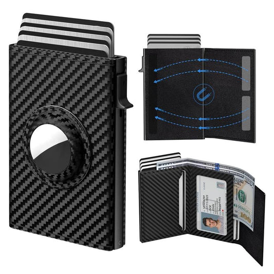 Men'S Smart Wallet for Airtag: Leather/Carbon Fiber, RFID, Slim (9-14 Cards), Id/Cash Slot (AIRTAG NOT INCLUDED) Wallet Men Business Minimalist Bifold