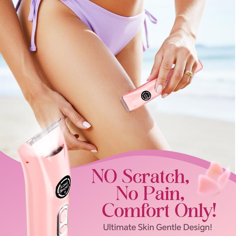 Bikini Trimmer and Shaver Kit for Women - 4-In-1 Wet/Dry Electric Body Hair Trimmer Facial Hair Removal Cordless Waterproof Bikini Shaver Razor for Face Lip Chin Underarm Legs Eyebrows Nose