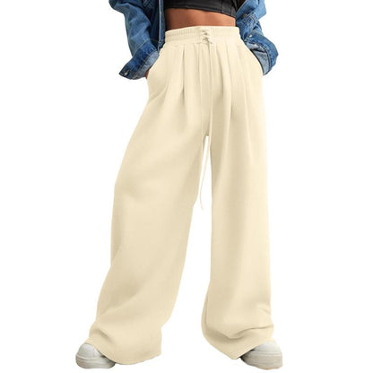 Aleumdr Wide Leg Sweatpants for Women 2025 Trendy Fashion High Waist Drawstring Loose Long Pants with Pockets Elastic Casual Womenswear Sport Athleisure Activewear Bottoms