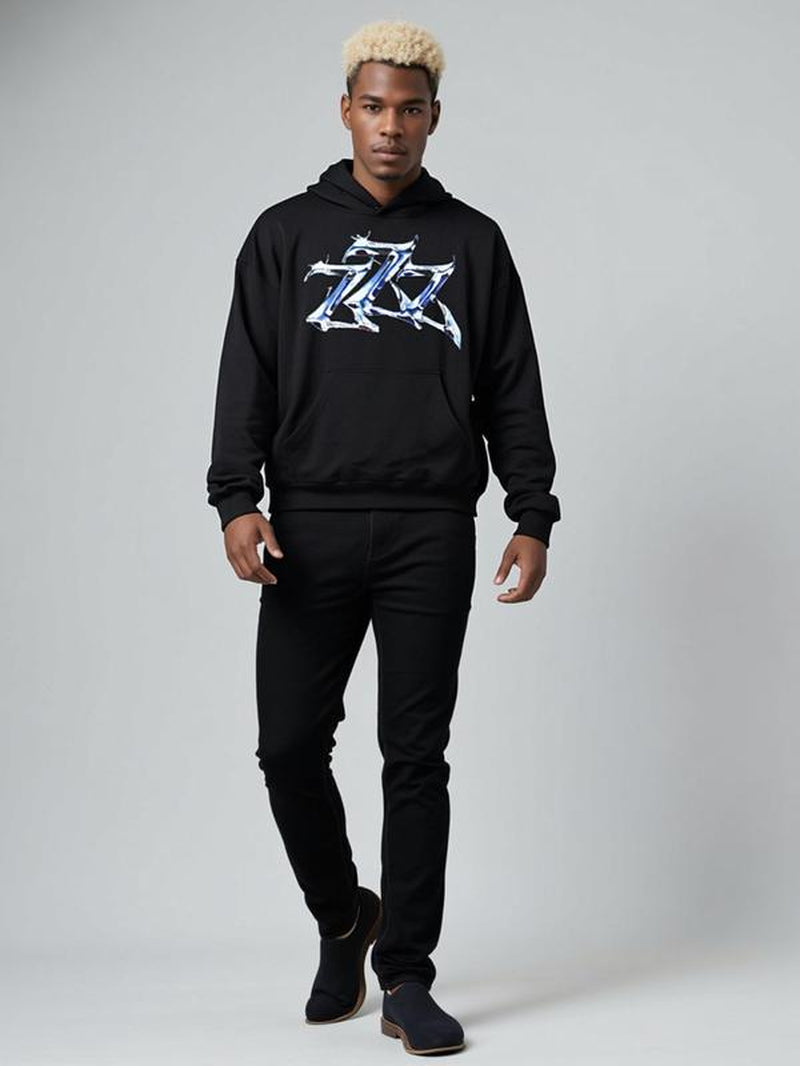 ZZZ/777 Blue Hoodie for Men - Oversized French Style Sweatshirt - Man