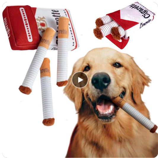 Dogs Cigarette Teeth Grinding Toys with Squeaking Sound Funny Squeaky Cigar Plush Toy for Pet Chewing Teething Grinding Training