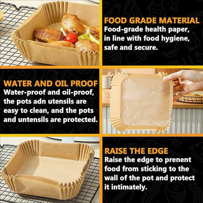 Air Fryer Paper Liners, 125Pcs Parchment Paper, Air Fryer Liners Disposable for Microwave, Non-Stick Air Fryer Liner Square Free of Bleach Bakeware Basket round Silicone