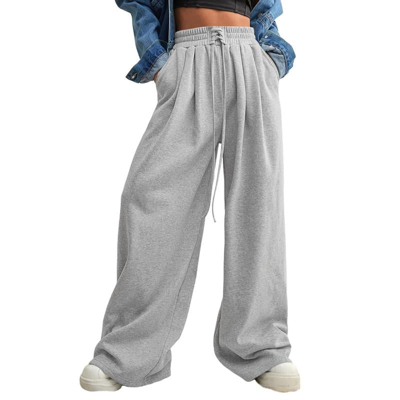 Aleumdr Wide Leg Sweatpants for Women 2025 Trendy Fashion High Waist Drawstring Loose Long Pants with Pockets Elastic Casual Womenswear Sport Athleisure Activewear Bottoms