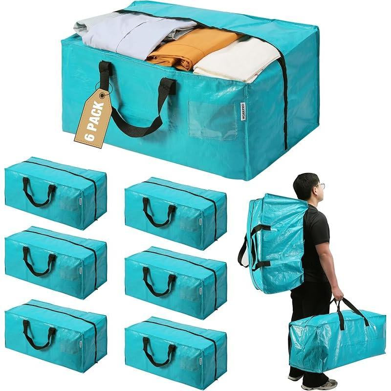 6 Pack Extra Large Moving Bags with Zippersheavy-Duty Storage Tote for Space Saving Moving Storage (Pink) Moving Bags Carry-On Suitcase Compact Travel Vacuum Storage Bags Organizer Storage Bag Large Capacity Pocket Easy Open Lid