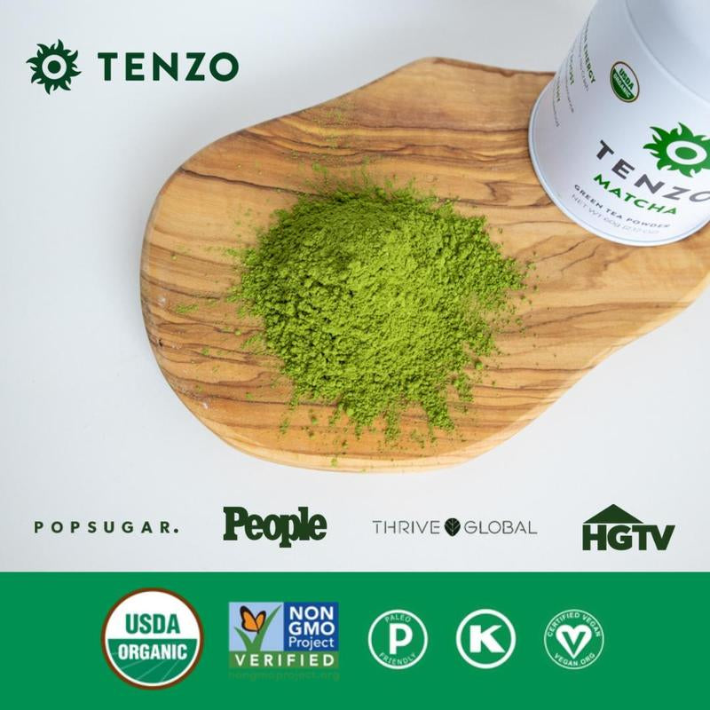 Tenzo Organic Matcha - 60 Servings Ceremonial Organic Matcha Powder with Smooth, Vibrant, Savory Flavor, Stone Grind, Traditional Green Tea, Reusable Tin, Scooper
