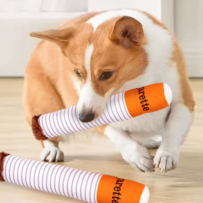 Dogs Cigarette Teeth Grinding Toys with Squeaking Sound Funny Squeaky Cigar Plush Toy for Pet Chewing Teething Grinding Training