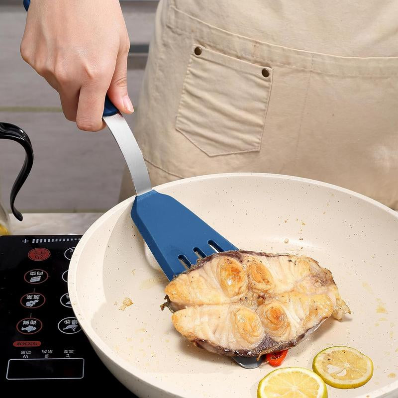 5 Pieces Silicone Spatula Set, Non-Stick Silicone Turner Spatulas, Heat Resistance Cooking Utensils, Flip Turner for Fish, Egg, Pancake, Light Grey