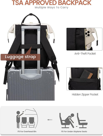 Laptop Backpack for Women Work Travel Backpack Purse, Teacher Doctor Nurse Bags College Backpack, Waterproof Computer Backpack for Women, 15.6 Inch, Black-Beige-Brown