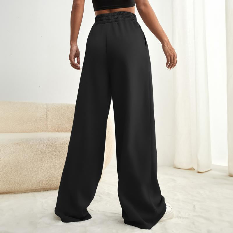Aleumdr Wide Leg Sweatpants for Women 2025 Trendy Fashion High Waist Drawstring Loose Long Pants with Pockets Elastic Casual Womenswear Sport Athleisure Activewear Bottoms