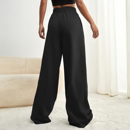 Aleumdr Wide Leg Sweatpants for Women 2025 Trendy Fashion High Waist Drawstring Loose Long Pants with Pockets Elastic Casual Womenswear Sport Athleisure Activewear Bottoms