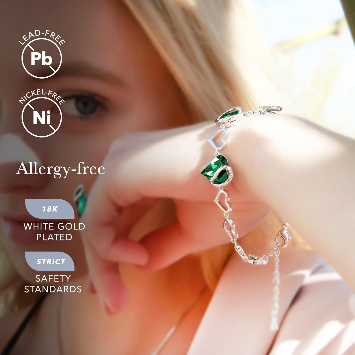 Infinity Love Heart Link Bracelets, Birthstone or Healing Stone Crystal Bracelet for Women, Silver Tone Jewellery Gifts for Her, 7-Inch Chain and 2-Inch Extender